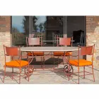 Mesa de exterior de travertino con inserciones de mosaico Made in Italy - Elegante Viadurini