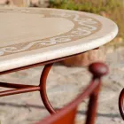 Mesa de exterior de travertino con inserciones de mosaico Made in Italy - Elegante Viadurini