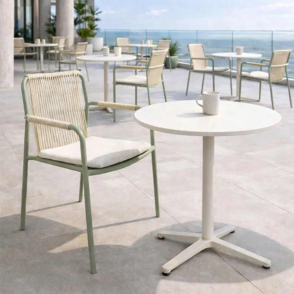 Mesa Redonda de Exterior Diámetro 75 cm en Aluminio Beige - Brisea Viadurini