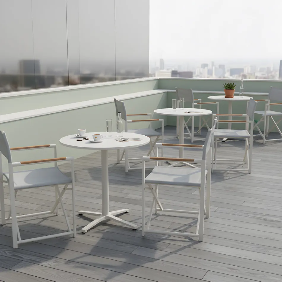Mesa Redonda de Exterior Diámetro 75 cm en Aluminio Beige - Brisea Viadurini