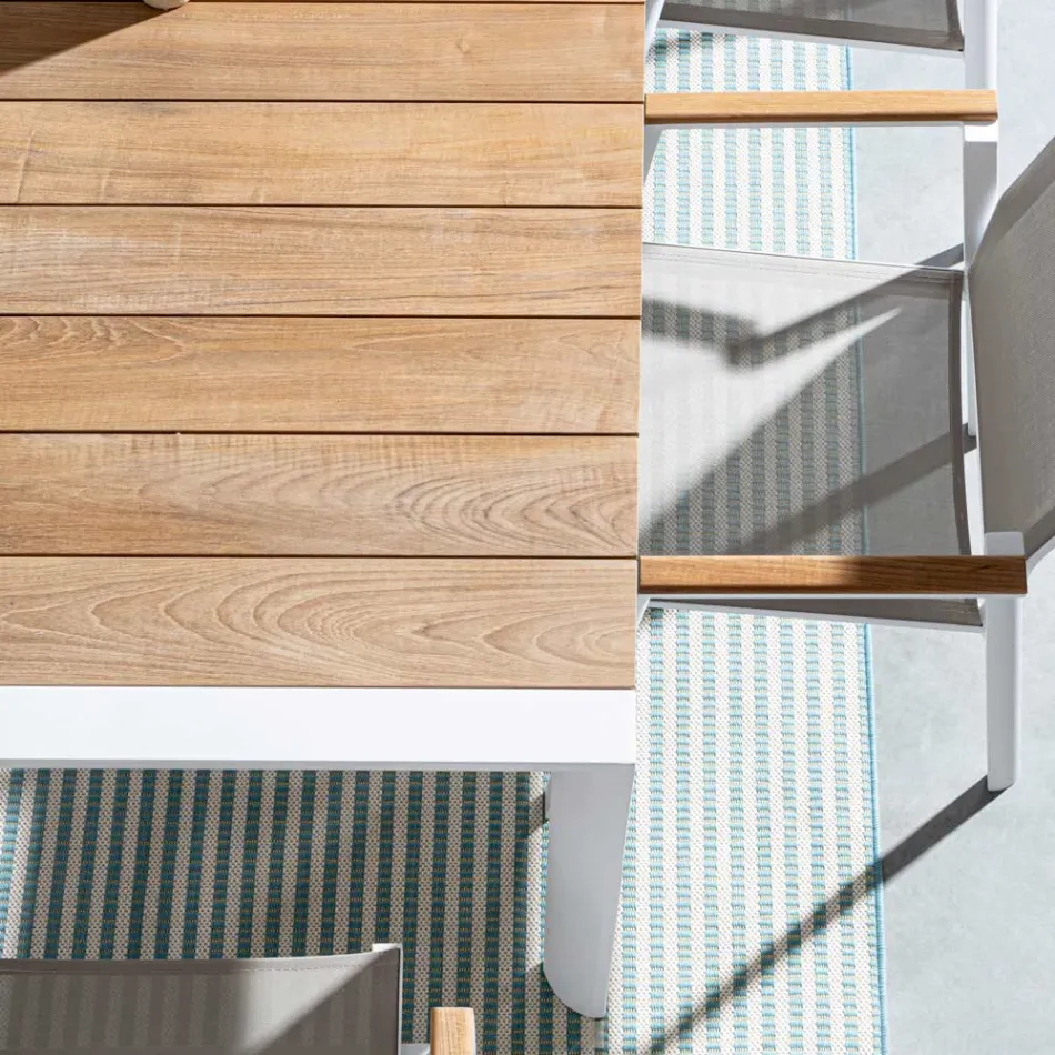 Mesa de Jardín 180x90 cm con Base de Aluminio y Tapa de Teca - Mean Viadurini