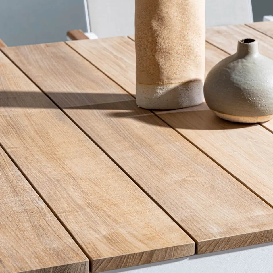 Mesa de Jardín 180x90 cm con Base de Aluminio y Tapa de Teca - Mean Viadurini