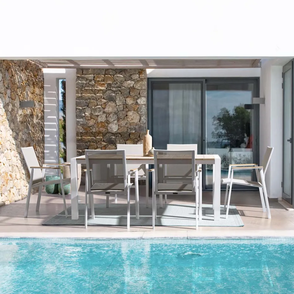 Mesa de Jardín 180x90 cm con Base de Aluminio y Tapa de Teca - Mean Viadurini