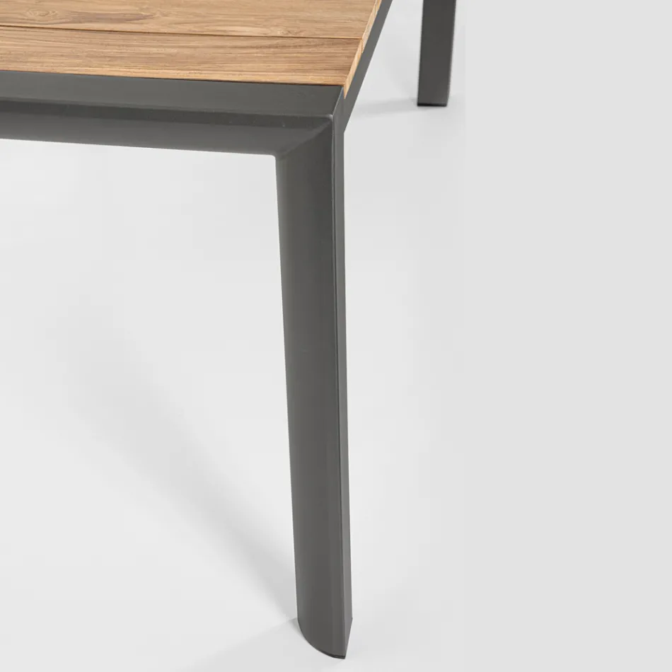 Mesa de Jardín 180x90 cm con Base de Aluminio y Tapa de Teca - Mean Viadurini