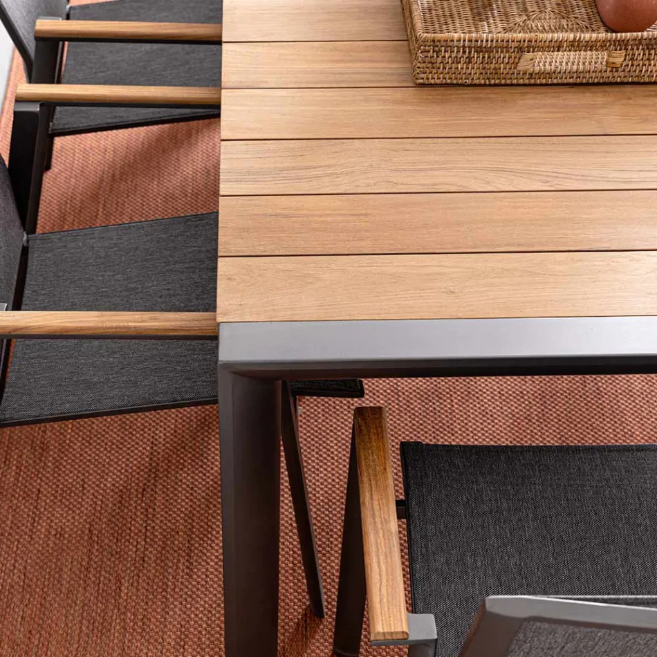 Mesa de Jardín 180x90 cm con Base de Aluminio y Tapa de Teca - Mean Viadurini