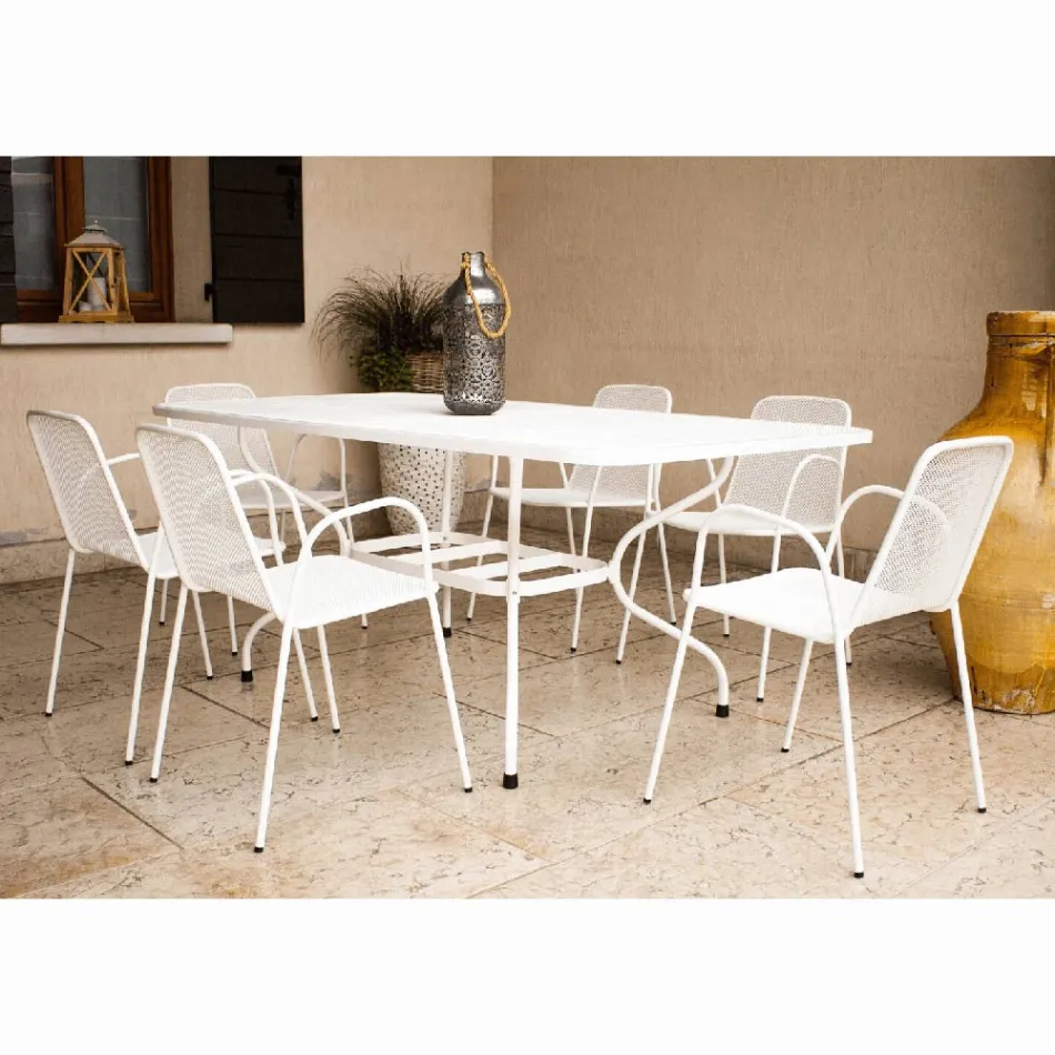 Mesa de jardín de malla metálica de 180 cm, fabricada en Italia - Lirion Viadurini