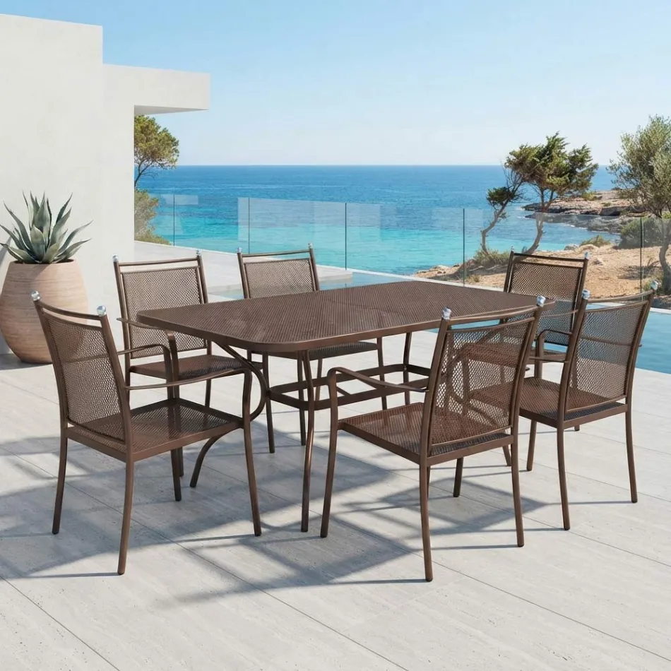 Mesa de jardín de malla metálica de 180 cm, fabricada en Italia - Lirion Viadurini