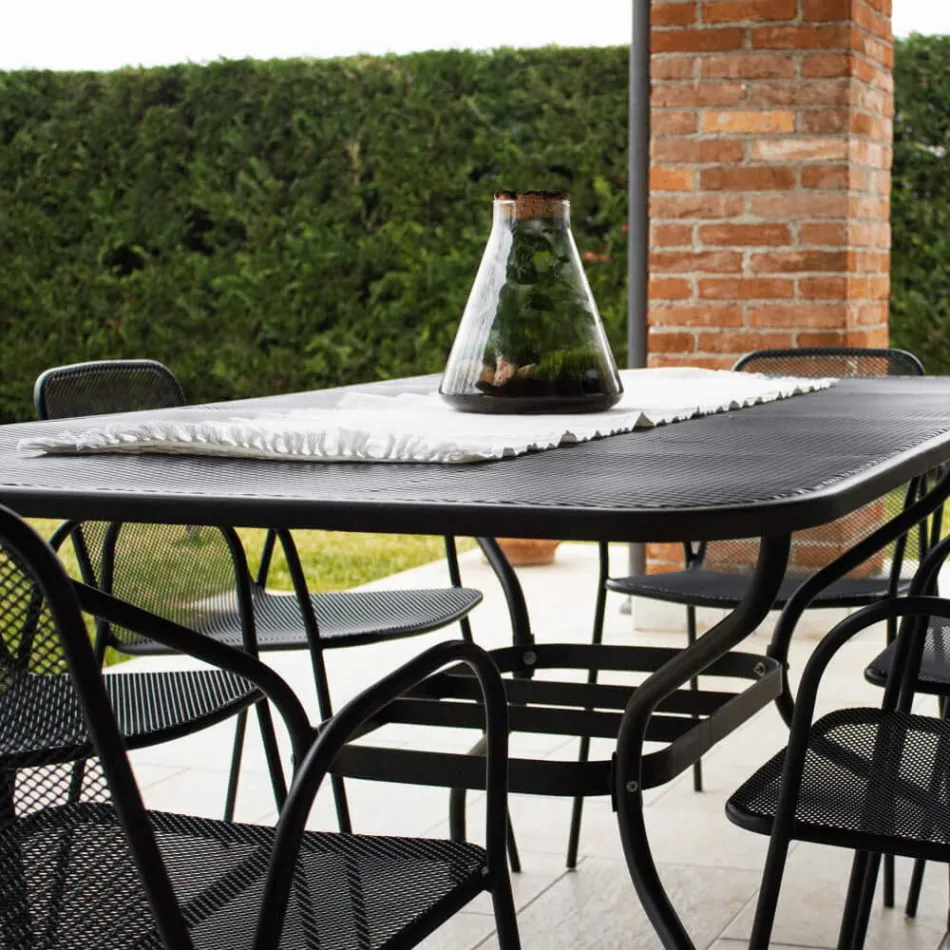 Mesa de jardín de malla metálica de 180 cm, fabricada en Italia - Lirion Viadurini