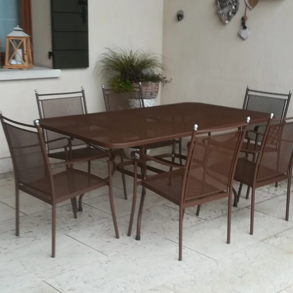 Mesa de jardín de malla metálica de 180 cm, fabricada en Italia - Lirion Viadurini