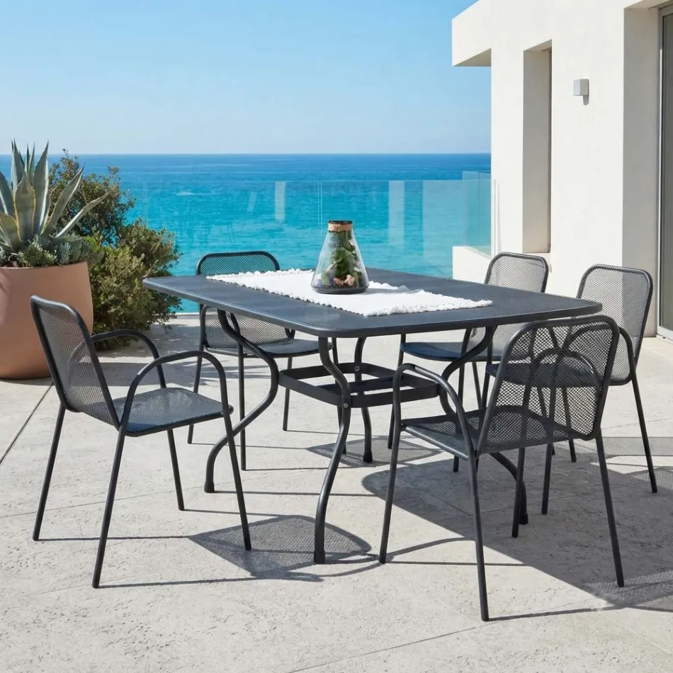 Mesa de jardín de malla metálica de 180 cm, fabricada en Italia - Lirion Viadurini