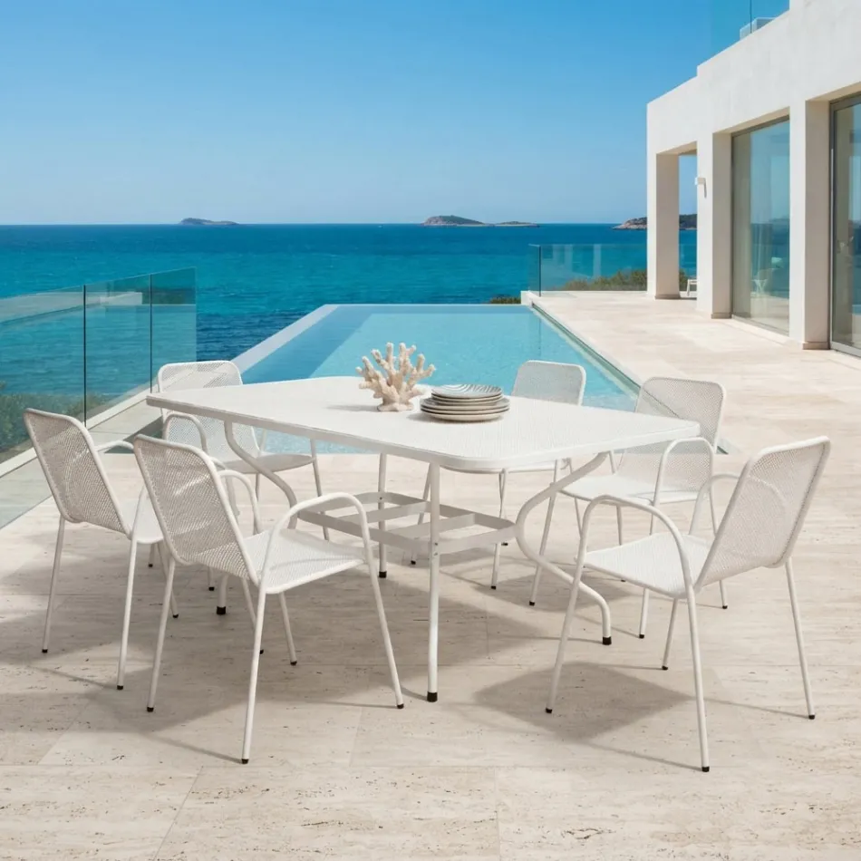 Mesa de jardín de malla metálica de 180 cm, fabricada en Italia - Lirion Viadurini