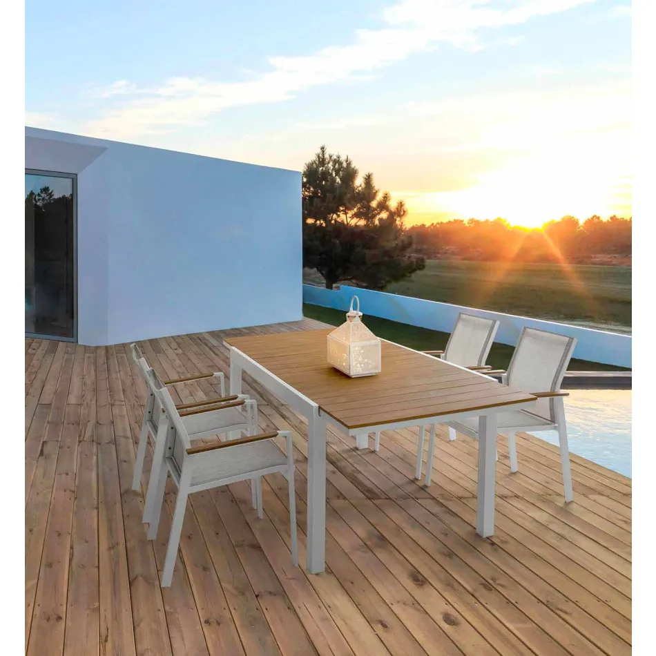 Mesa de jardín extensible en aluminio blanco Modern Homemotion - Sciullo Viadurini
