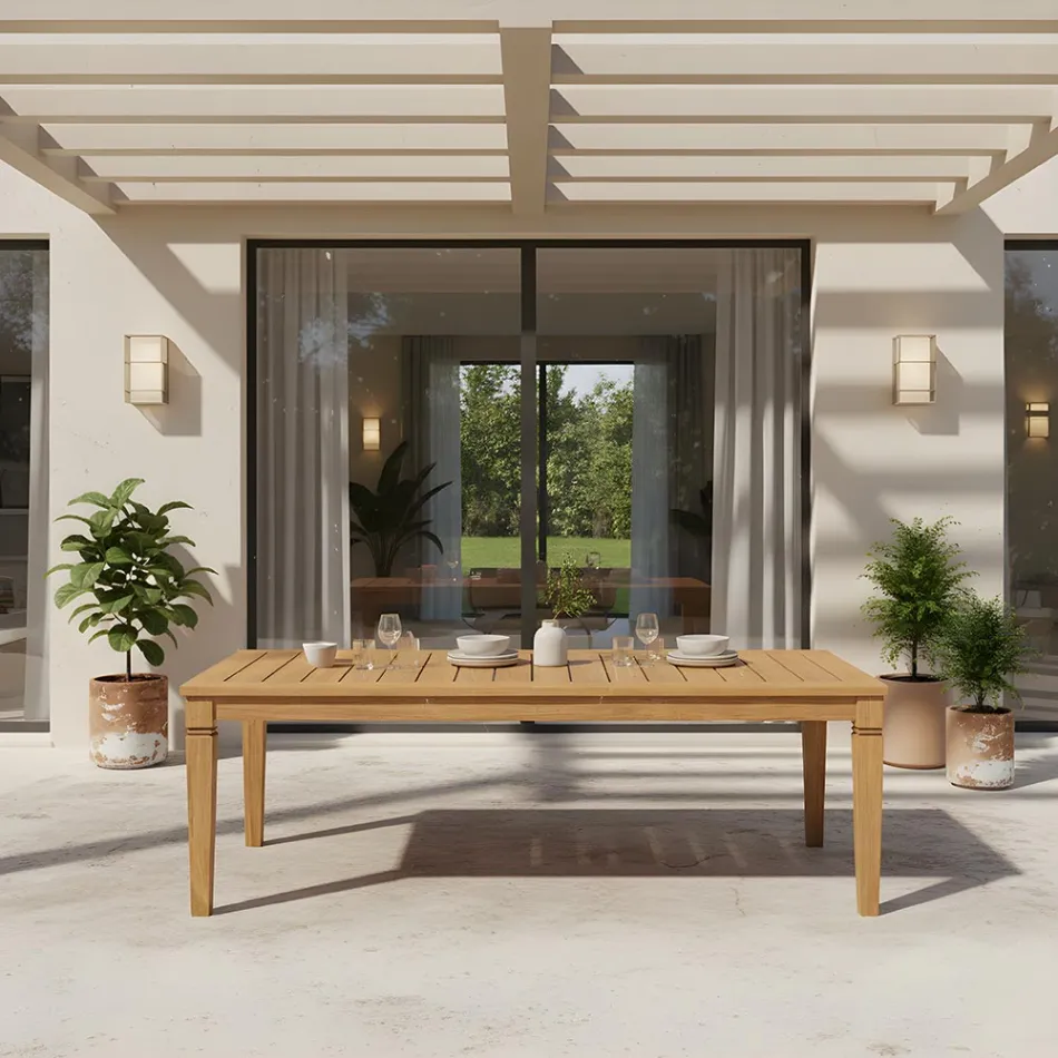 Mesa de Jardín con Estructura de Teca Natural Cepillada - Artes Viadurini