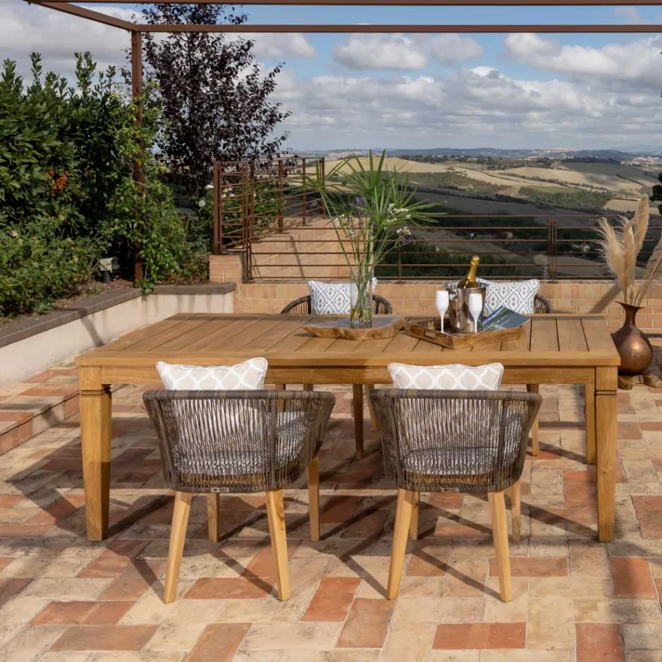 Mesa de Jardín con Estructura de Teca Natural Cepillada - Artes Viadurini