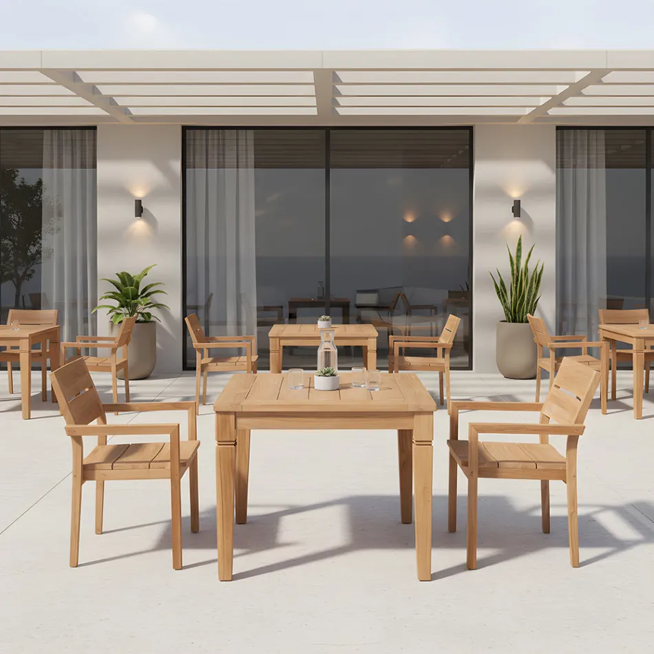 Mesa de Jardín con Estructura de Teca Natural Cepillada - Artes Viadurini