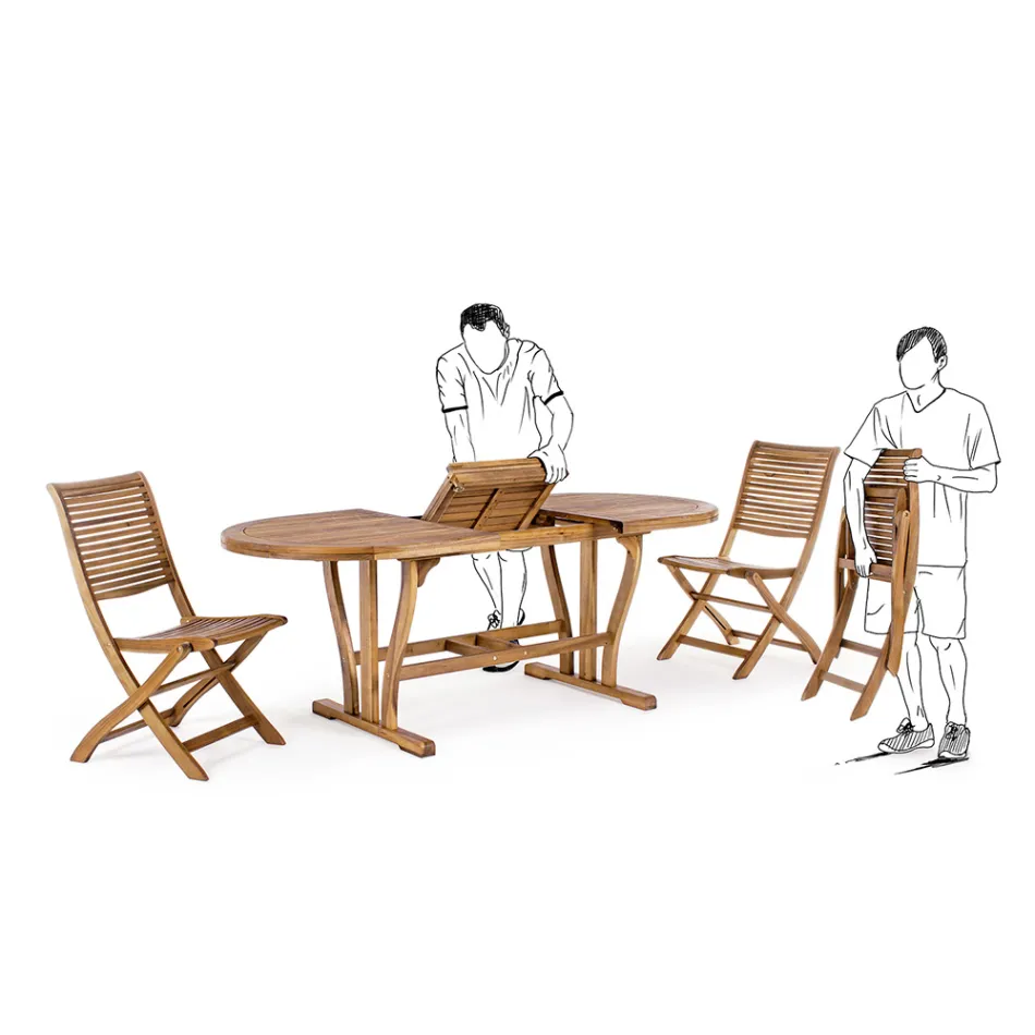 Mesa de Jardín de Diseño Extensible hasta 200 cm Ovalada en Madera - Roxen Viadurini