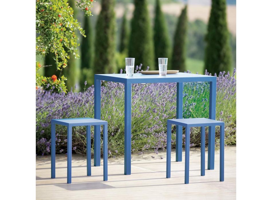 Mesa de Jardín Rectangular de Acero Galvanizado Made in Italy - Azul Viadurini