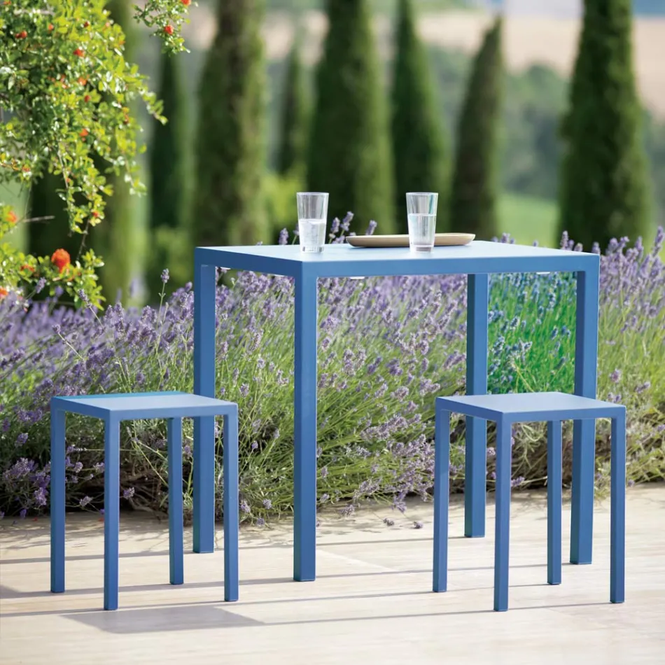 Mesa de Jardín Rectangular de Acero Galvanizado Made in Italy - Azul Viadurini