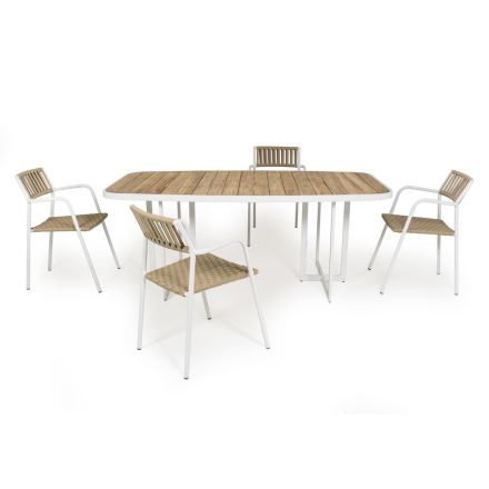 Mesa de jardín de aluminio y teca con 4 sillas - Eugene Viadurini