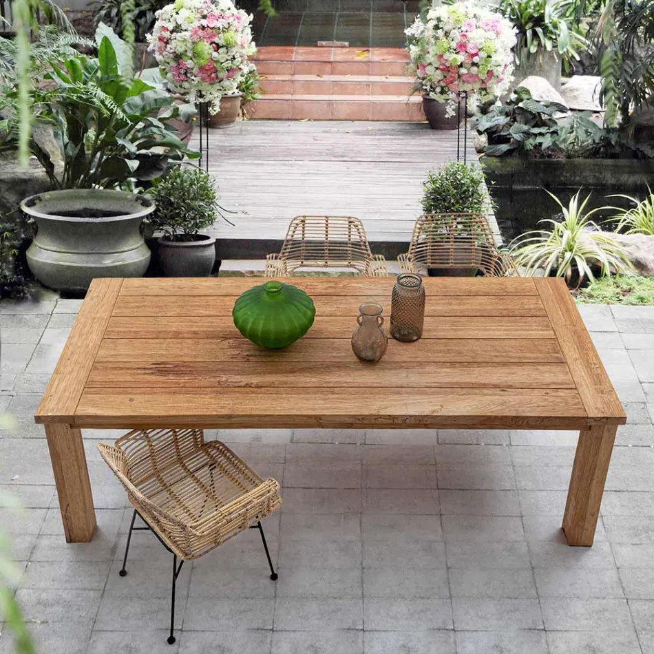 Mesa de jardín en madera de teca de diseño, 8 asientos Homemotion - Hunter Viadurini