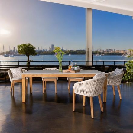 Mesa de Jardín en Teca Natural y Tapa de Cerámica - Artes Viadurini