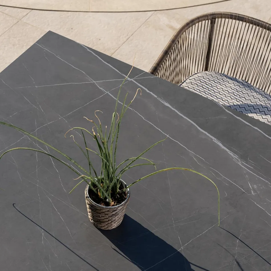 Mesa de Jardín en Teca Natural y Tapa de Cerámica - Artes Viadurini