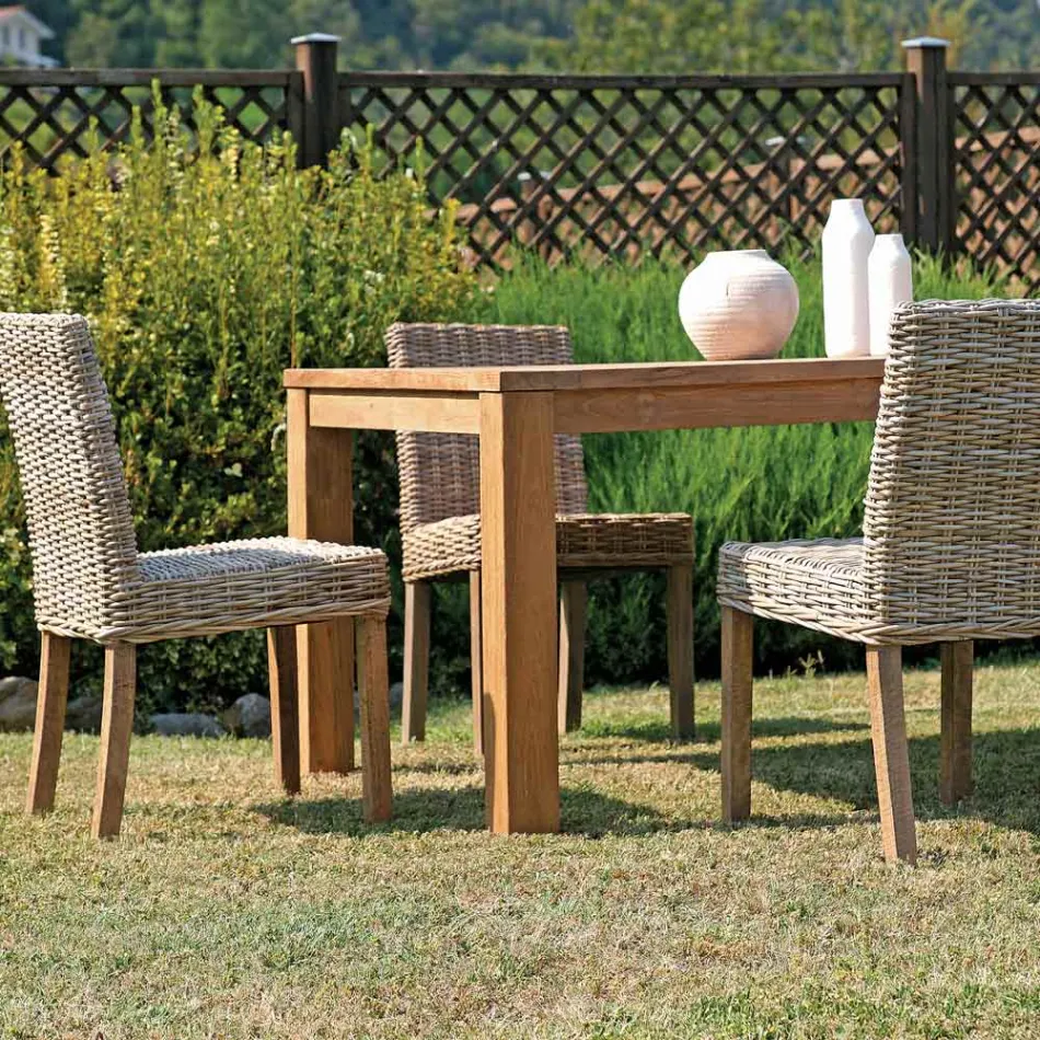 Mesa de jardín rectangular hecha de teca reciclada - Elianto  Viadurini
