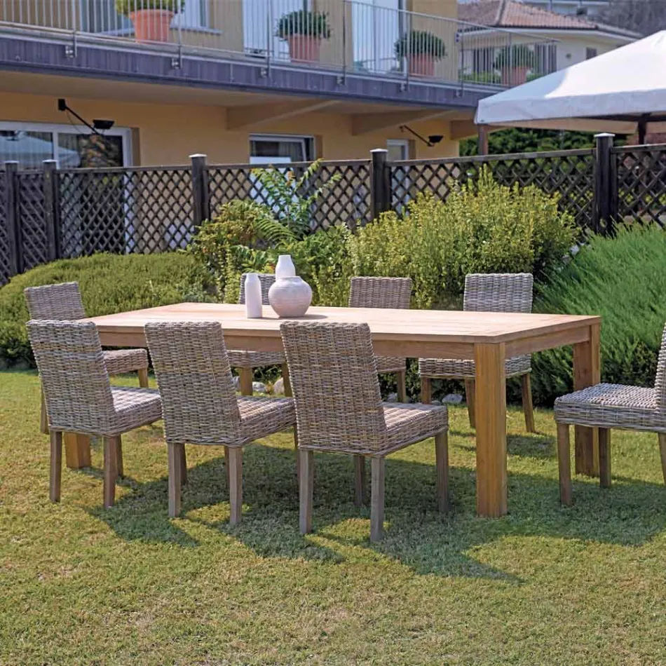 Mesa de jardín rectangular hecha de teca reciclada - Elianto  Viadurini
