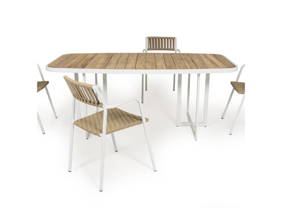 Mesa de jardín semiovalada de aluminio y teca - Eugene Viadurini