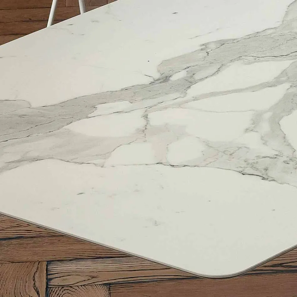 Mesa de comedor Barrel en laminam y mármol sintético Made in Italy - Brontolo Viadurini