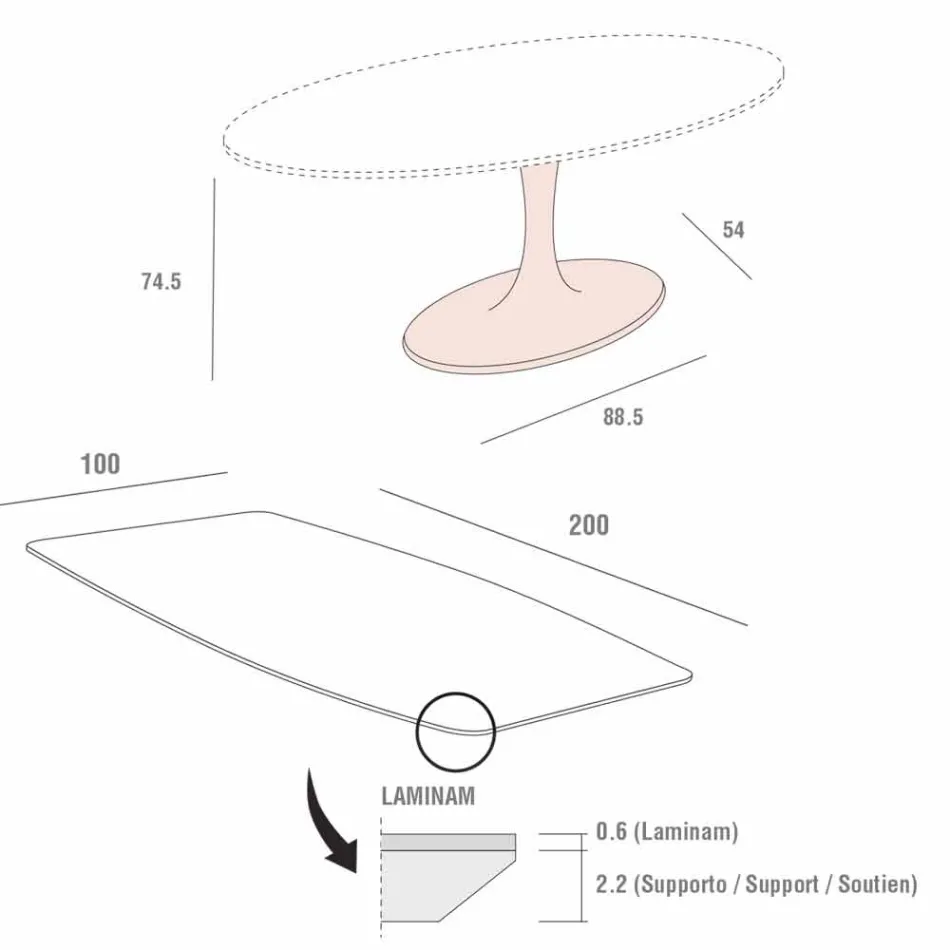 Mesa de comedor Barrel en laminam y mármol sintético Made in Italy - Brontolo Viadurini