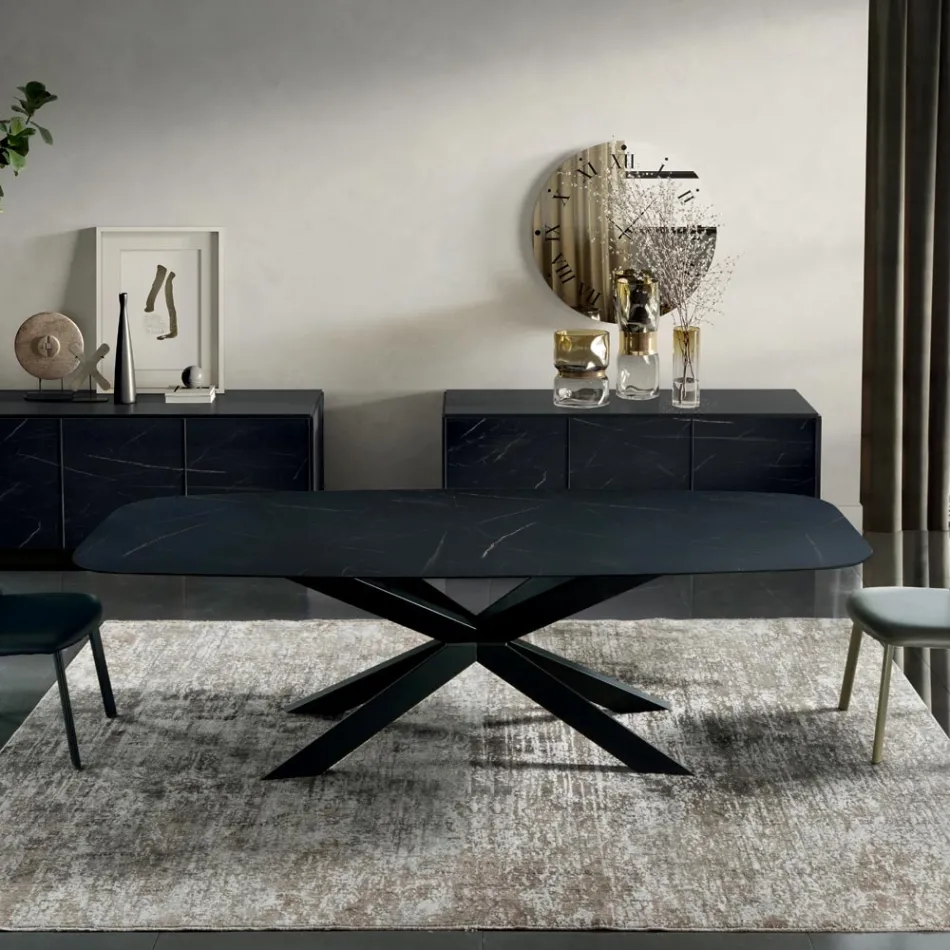 Mesa de comedor en forma de barril en laminado efecto mármol Made in Italy - Grotta Viadurini