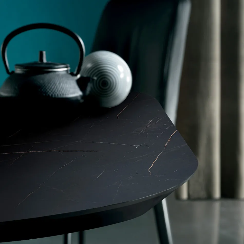 Mesa de comedor en forma de barril en laminado efecto mármol Made in Italy - Grotta Viadurini
