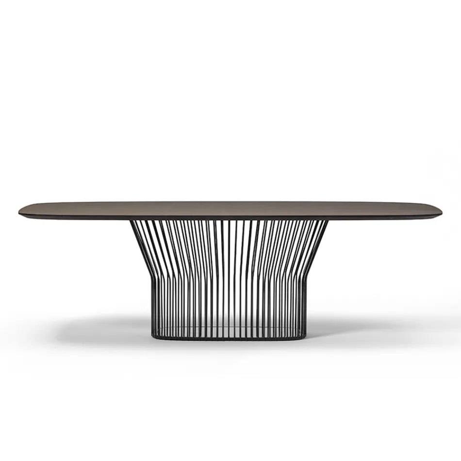 Mesa de Comedor Barril en Madera y Metal Negro Made in Italy - Alfero Viadurini
