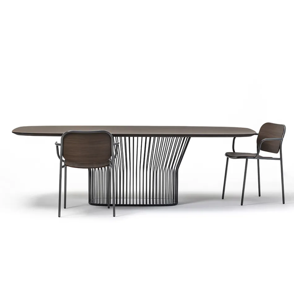 Mesa de Comedor Barril en Madera y Metal Negro Made in Italy - Alfero Viadurini