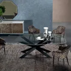 Mesa de comedor en forma de barril de vidrio y acero Made in Italy - Cave Viadurini