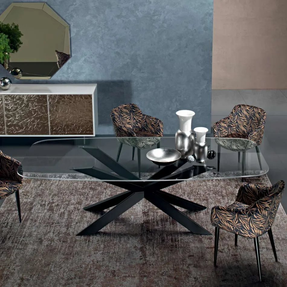 Mesa de comedor en forma de barril de vidrio y acero Made in Italy - Cave Viadurini