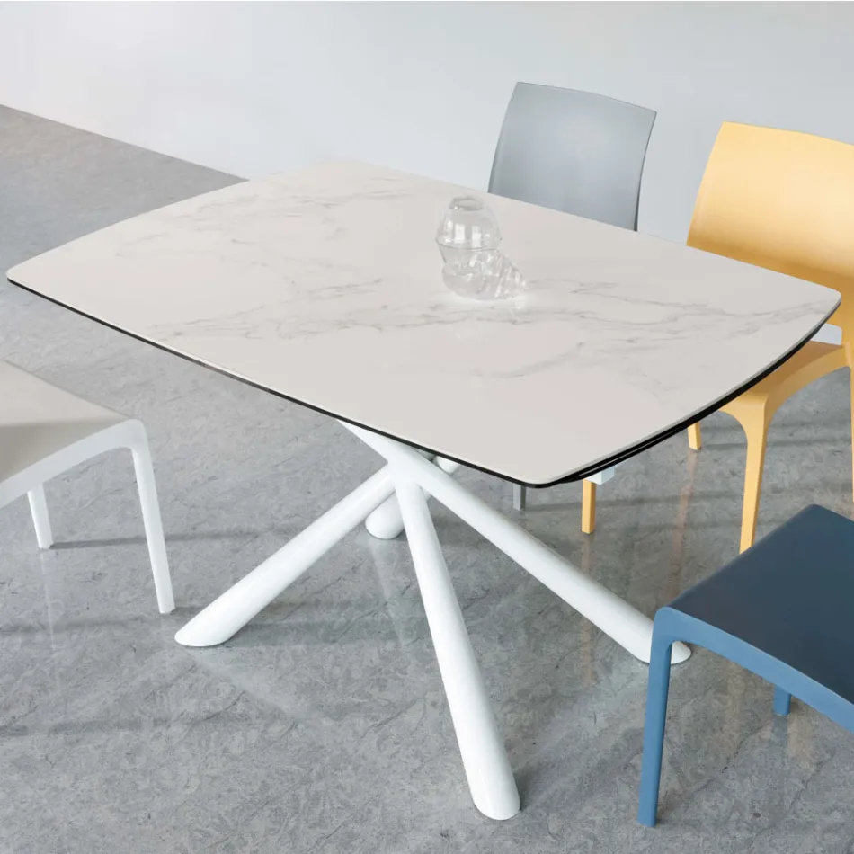 Mesa de comedor extensible (200/230 cm) de cristal, cerámica y metal - Naisha Viadurini