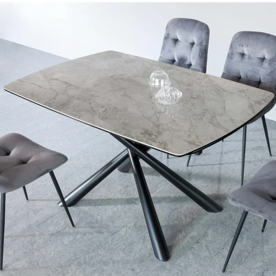 Mesa de comedor extensible (200/230 cm) de cristal, cerámica y metal - Naisha Viadurini