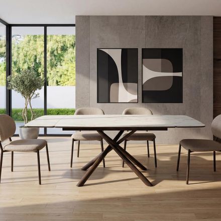 Mesa de comedor extensible (200/230 cm) de cristal, cerámica y metal - Naisha Viadurini