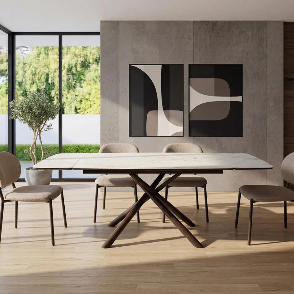 Mesa de comedor extensible (200/230 cm) de cristal, cerámica y metal - Naisha Viadurini