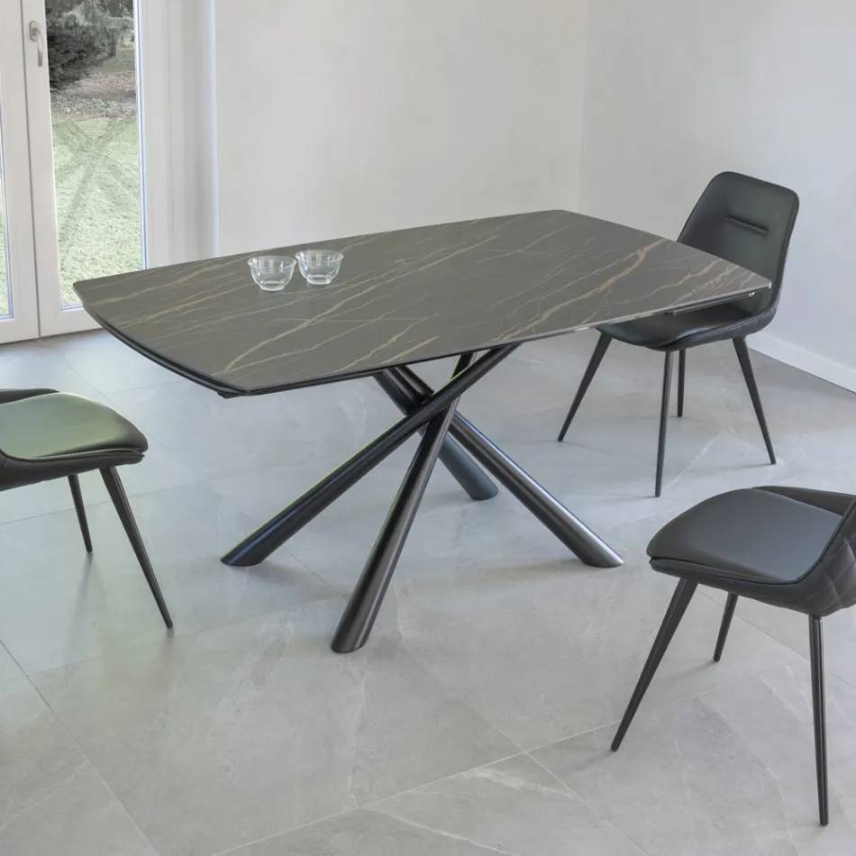 Mesa de Comedor Extensible hasta 230 cm en Vitrocerámica y Metal - Kinari Viadurini