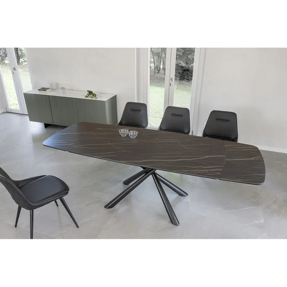 Mesa de Comedor Extensible hasta 230 cm en Vitrocerámica y Metal - Kinari Viadurini