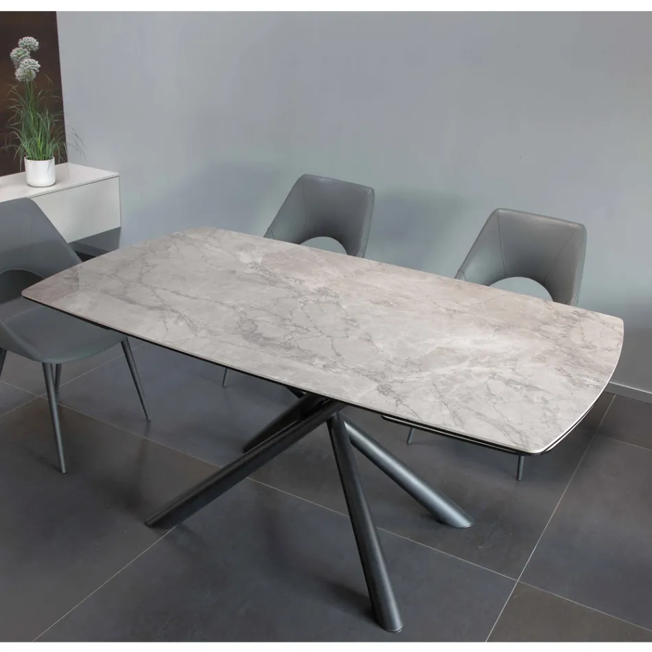 Mesa de Comedor Extensible hasta 230 cm en Vitrocerámica y Metal - Kinari Viadurini