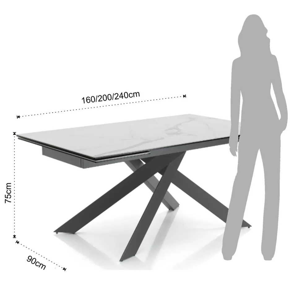 Mesa de comedor extensible hasta 240 cm en cerámica y acero - Relieve Viadurini