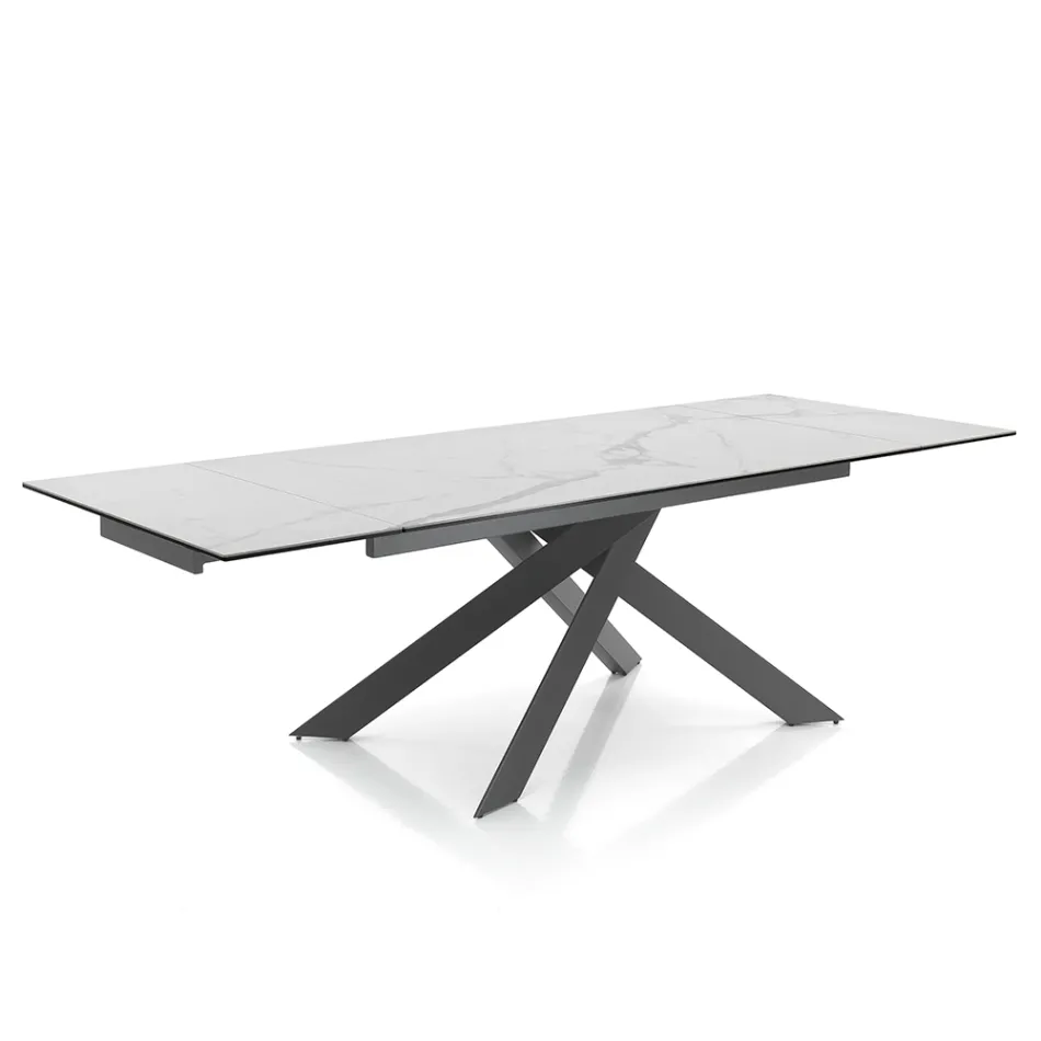 Mesa de comedor extensible hasta 240 cm en cerámica y acero - Relieve Viadurini
