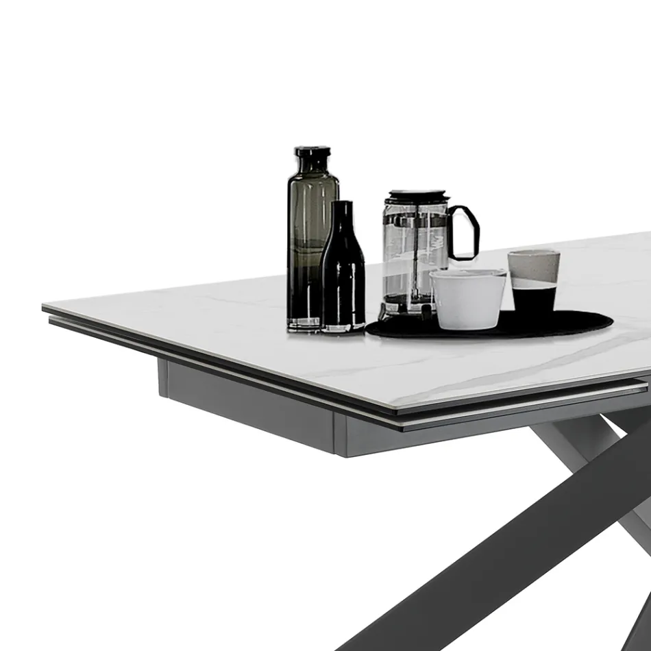 Mesa de comedor extensible hasta 240 cm en cerámica y acero - Relieve Viadurini