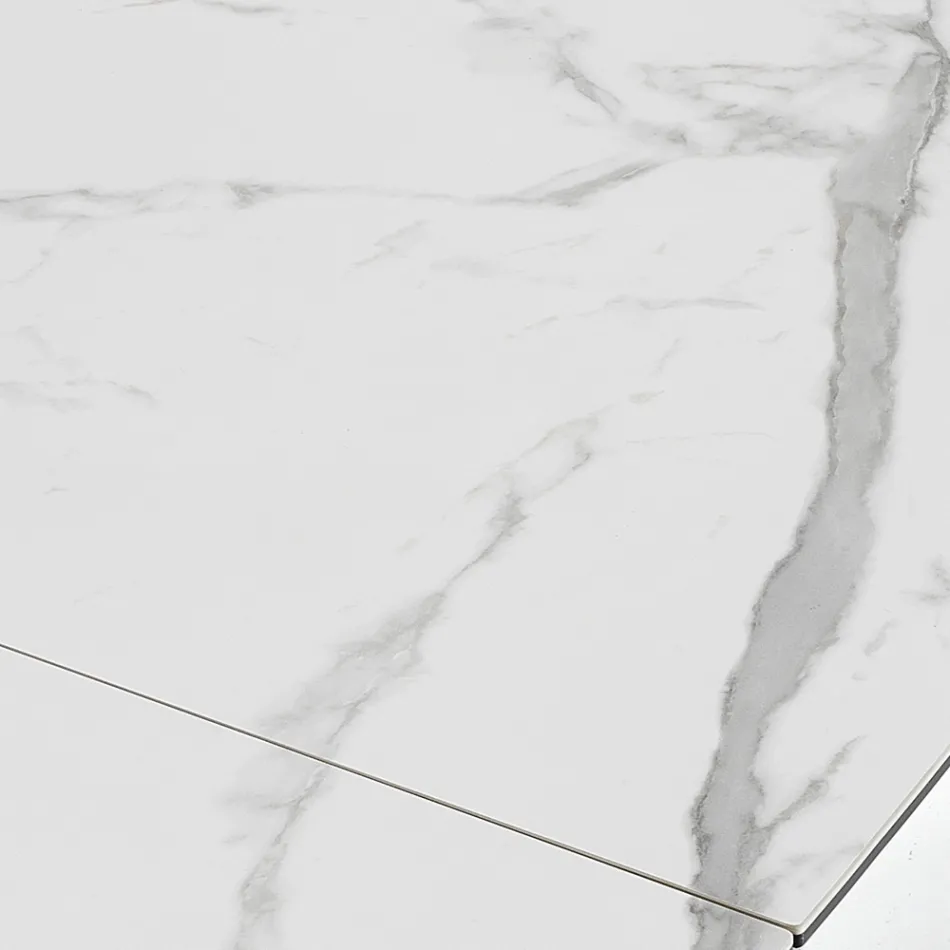 Mesa de comedor extensible hasta 240 cm en cerámica y acero - Relieve Viadurini