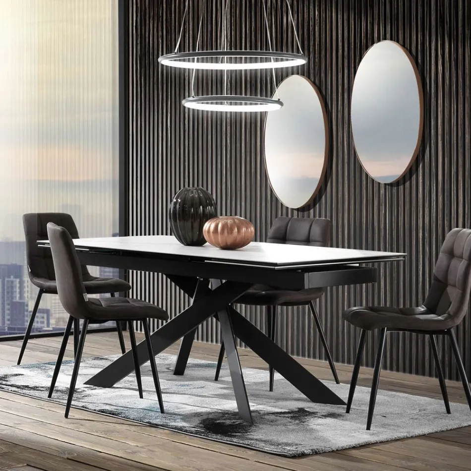 Mesa de comedor extensible hasta 240 cm en cerámica y acero - Relieve Viadurini