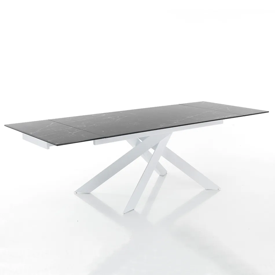 Mesa de comedor extensible hasta 240 cm en cerámica y acero - Relieve Viadurini